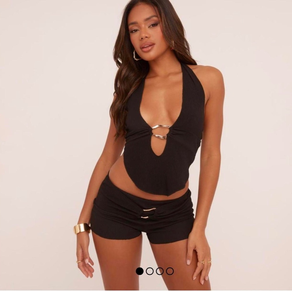 Ego Plunge Ring detail top and shorts